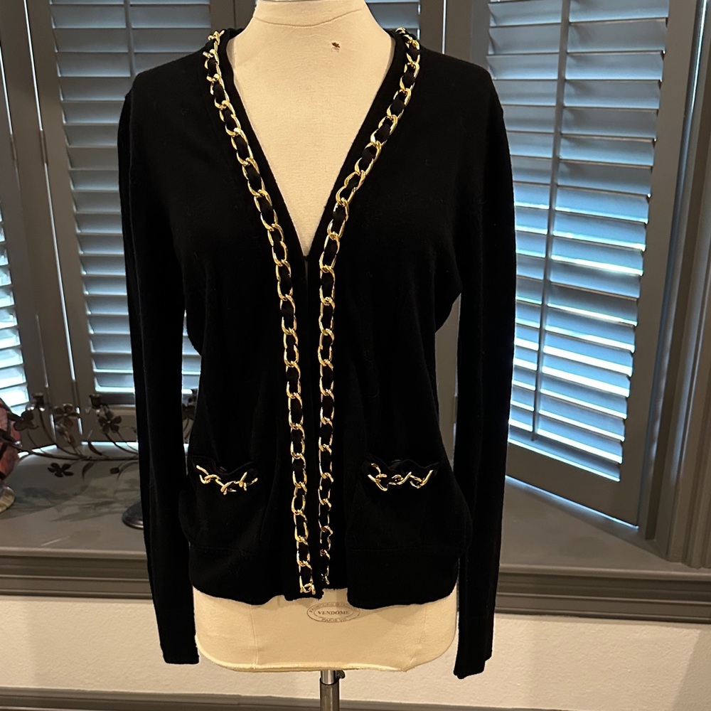 Milly Black Cardigan with Gold Chain Trim